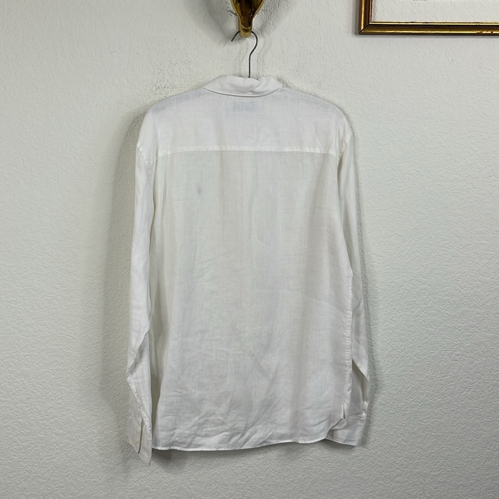 AllSaints White Linen Button-Down Shirt with Subtle Logo - Picture 6 of 6